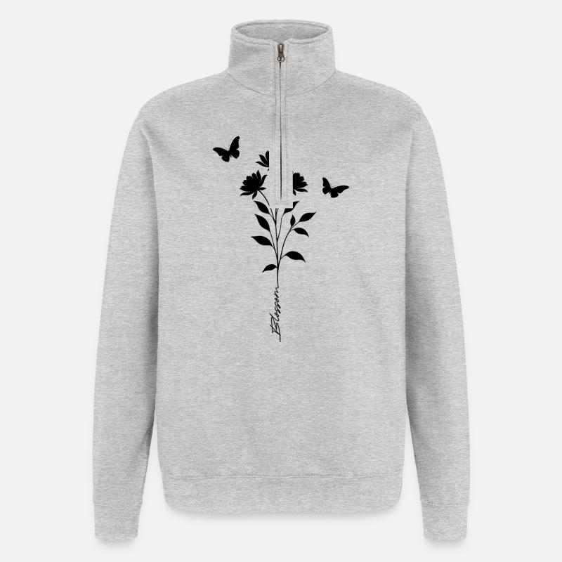 Fleur Fleur & Silhouette Papillon - Sweat à zip 1/4 - gris chiné