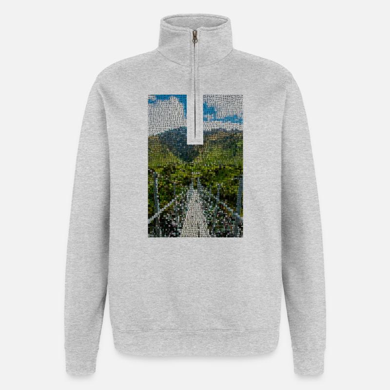 Pfad durch grüne Berglandschaft - Quarter-Zip-Sweatshirt - Grau meliert