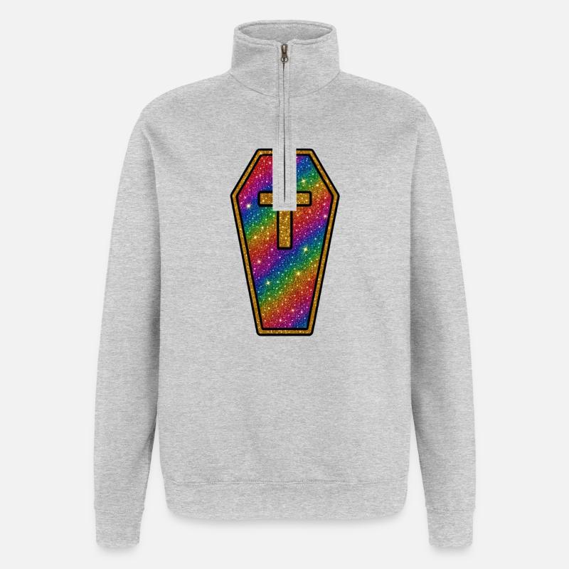 Halloween Sarg | Regenbogen Glitzer Sargkreuz - Quarter-Zip-Sweatshirt - Grau meliert