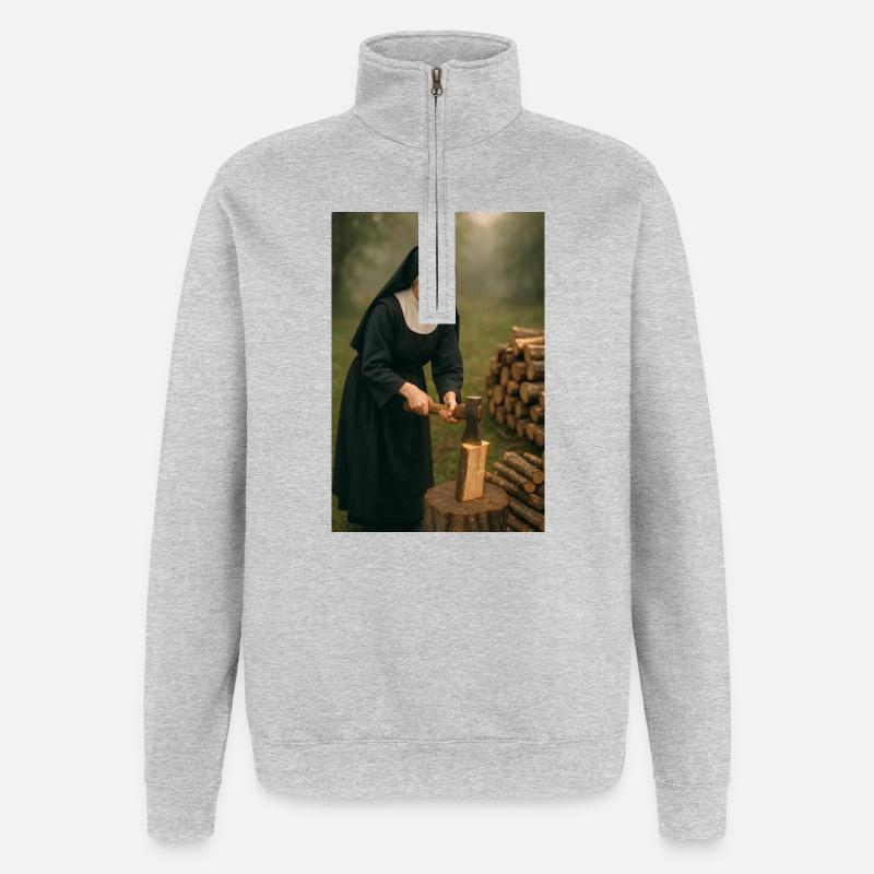 Nonne hackt Holz - Quarter-Zip-Sweatshirt - Grau meliert