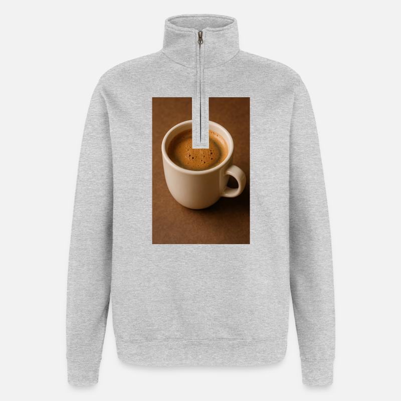 Eine Tasse Kaffee - Quarter-Zip-Sweatshirt - Grau meliert
