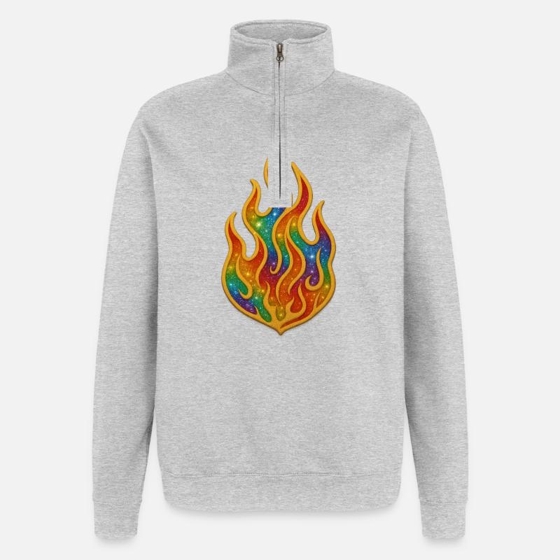 Écusson de feu arc-en-ciel - Sweat à zip 1/4 - gris chiné