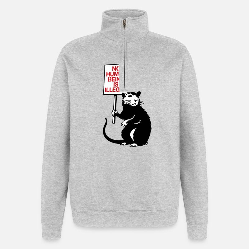 Nessun essere umano è illegale - Felpa con zip 1/4 - grigio melange