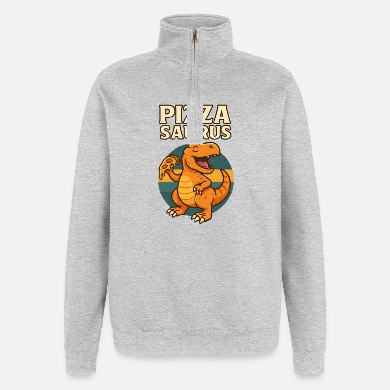 Pizza Saurus Dino avec pizza - Sweat à zip 1/4 - gris chiné