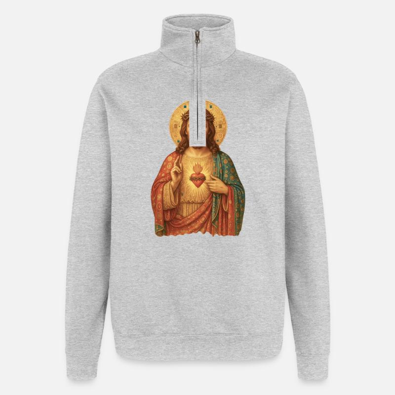 Heiliger Herz Jesu Ikone - Quarter-Zip-Sweatshirt - Grau meliert