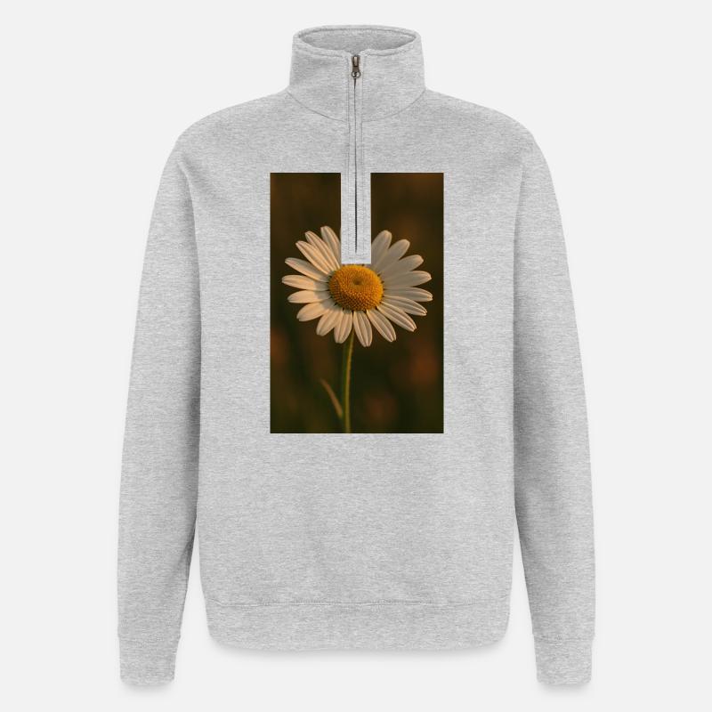Natur - Blumen - Gänseblümchen - Quarter-Zip-Sweatshirt - Grau meliert