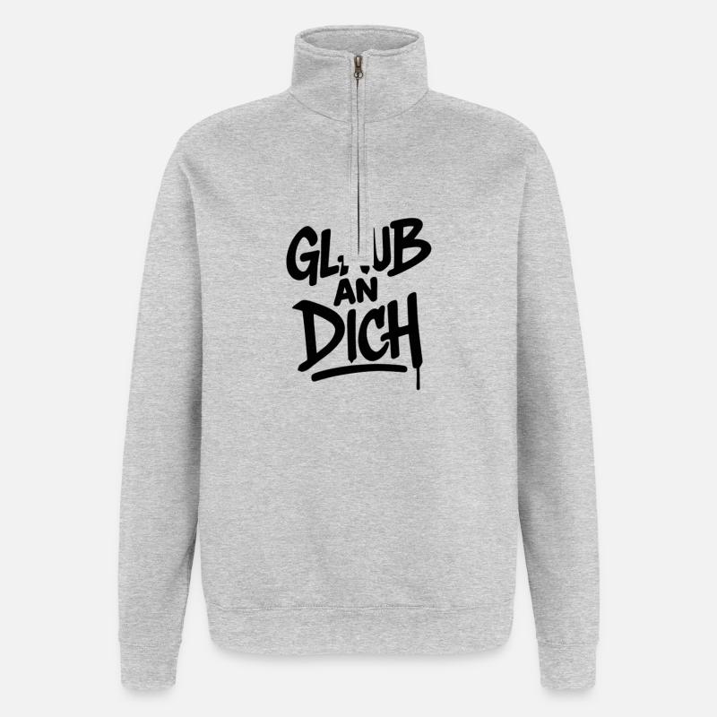Glaub an Dich – Mut Spruch - Quarter-Zip-Sweatshirt - Grau meliert