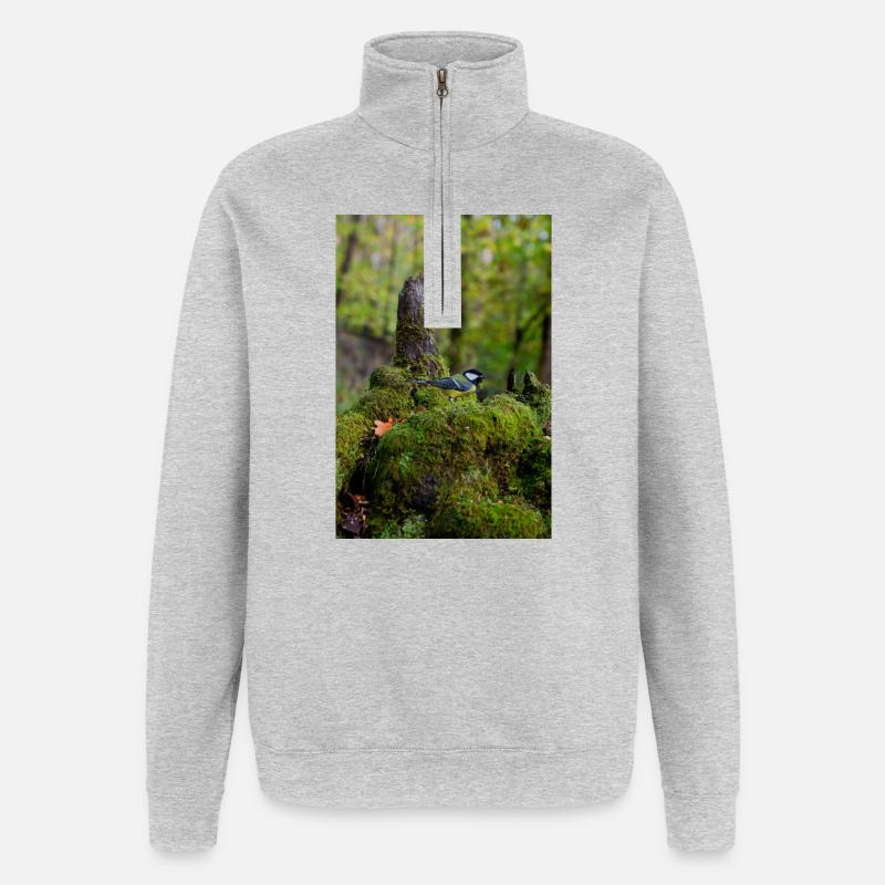 Moosiger Waldvogel In Ruhiger Lichtung - Quarter-Zip-Sweatshirt - Grau meliert