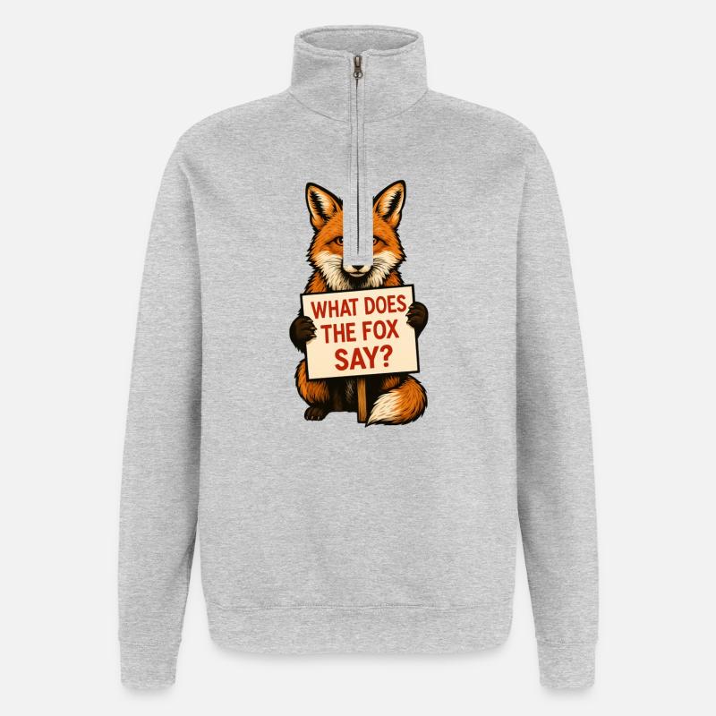 Fuchs | What does the fox say? - Quarter-Zip-Sweatshirt - Grau meliert