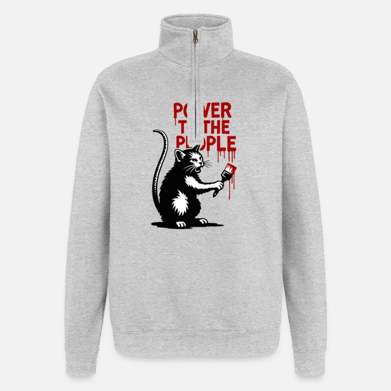 GraffitiKatze Rote Botschaft - Quarter-Zip-Sweatshirt - Grau meliert