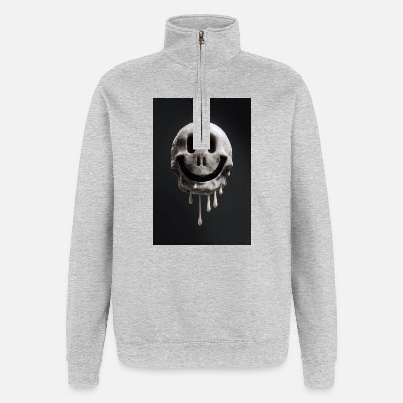 Schmelzender Smiley Schädel - Quarter-Zip-Sweatshirt - Grau meliert