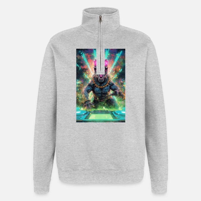DJ T-Rex – Neon Jungle Rave | Joyverse - Quarter-Zip-Sweatshirt - Grau meliert