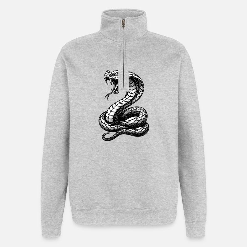 Serpent Courbure Noir et Blanc Tatouage - Sweat à zip 1/4 - gris chiné