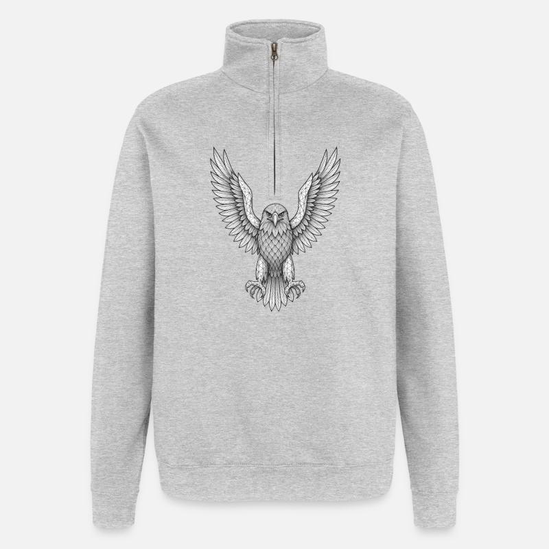 Geometrische Eule mit Flügeln - Quarter-Zip-Sweatshirt - Grau meliert