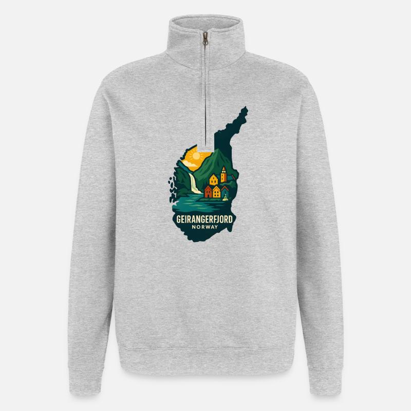 Geirangerfjord Bunte Silhouette - Quarter-Zip-Sweatshirt - Grau meliert