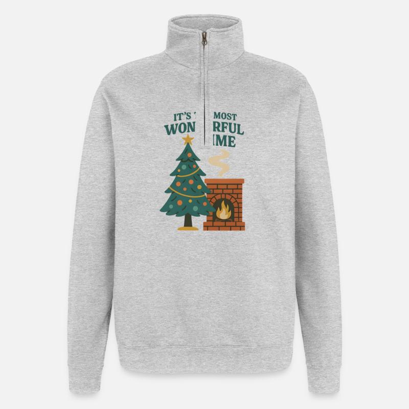 Cheminée de Noël - Sweat à zip 1/4 - gris chiné