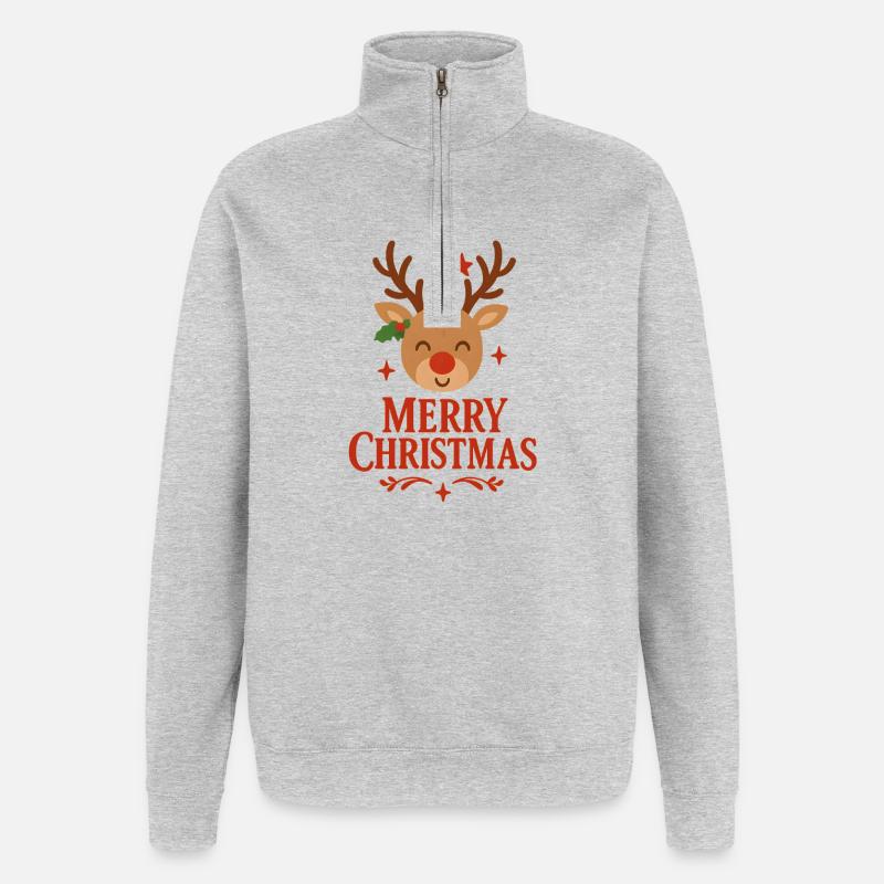 Cerf Rudolph Joyeux Noël doux - Sweat à zip 1/4 - gris chiné
