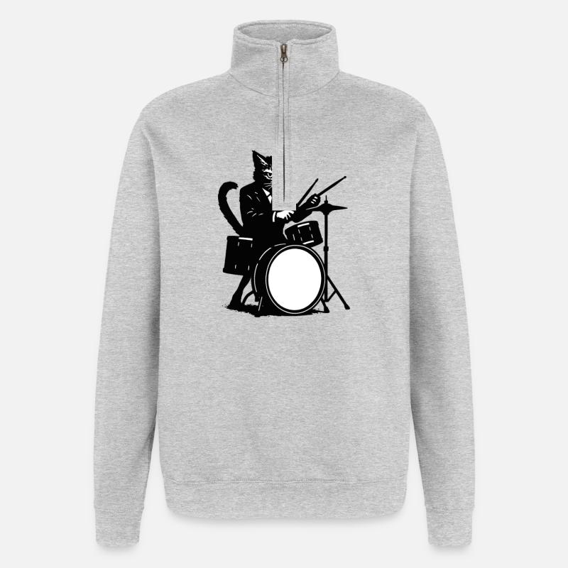 Batteur de chat en smoking - Sweat à zip 1/4 - gris chiné
