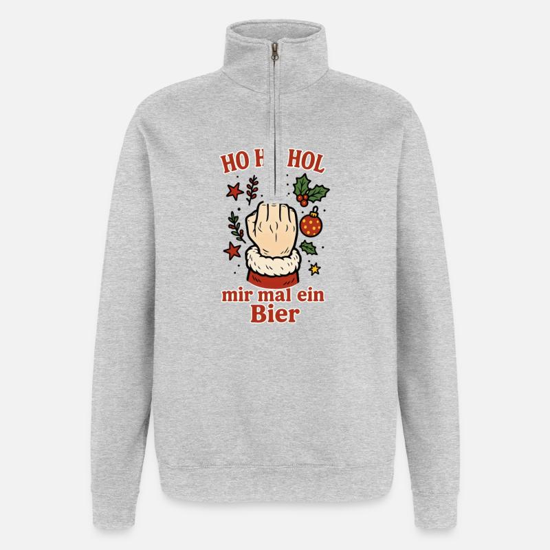 Noël Ho Ho Offrez-moi une bière - Sweat à zip 1/4 - gris chiné