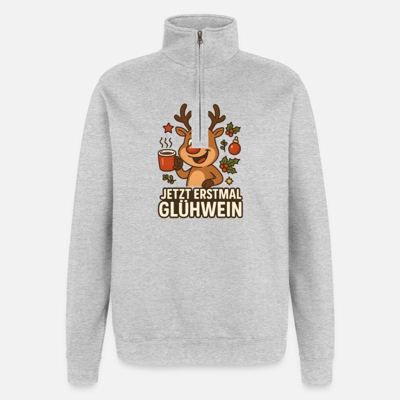Renne au vin chaud de Noël - Sweat à zip 1/4 - gris chiné