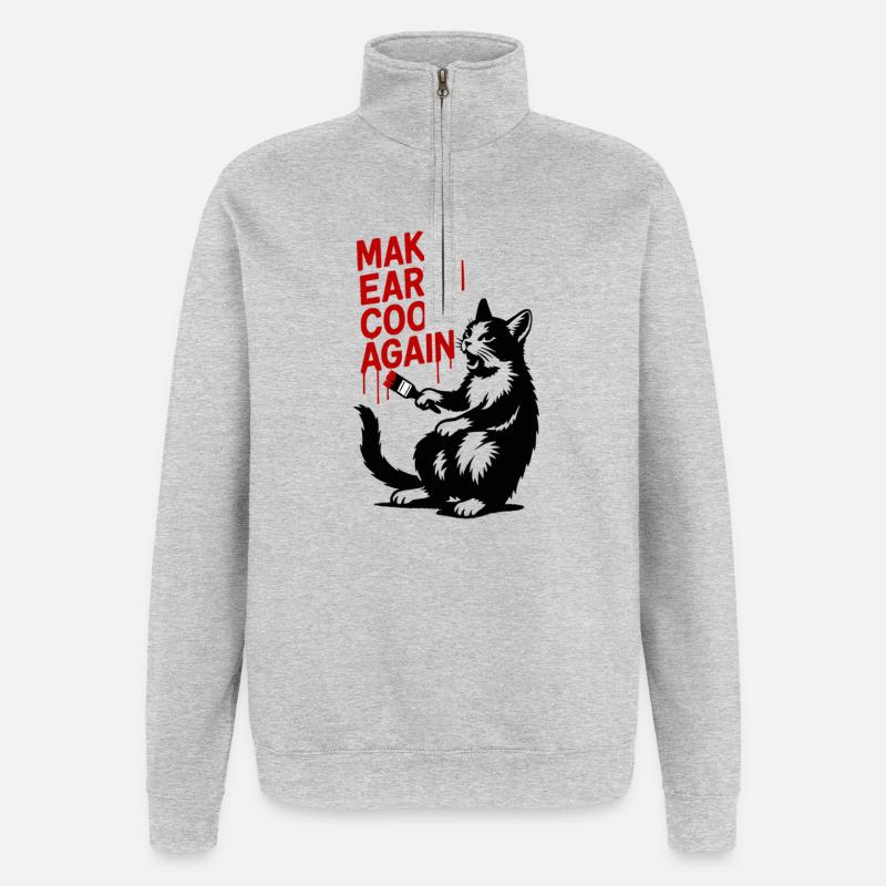 Make Earth Cool Again Wolf Print - Quarter-Zip Sweatshirt - heather grey