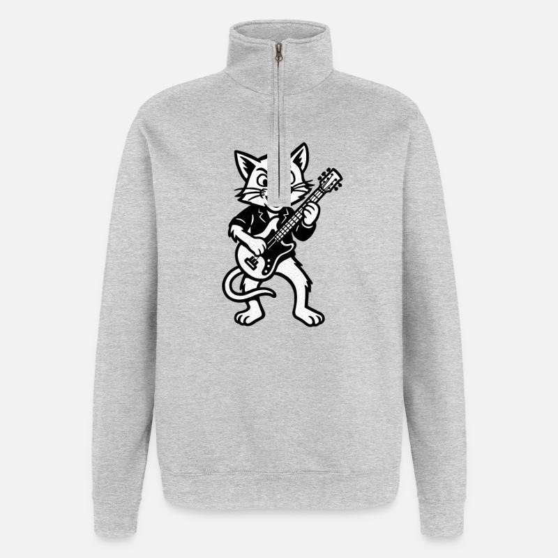 Guitariste Cat Figure de Rock - Sweat à zip 1/4 - gris chiné