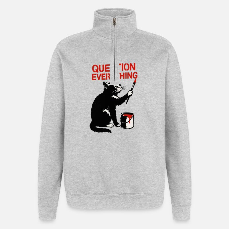 Questioning Everything: Cat Art - Quarter-Zip Sweatshirt - heather grey
