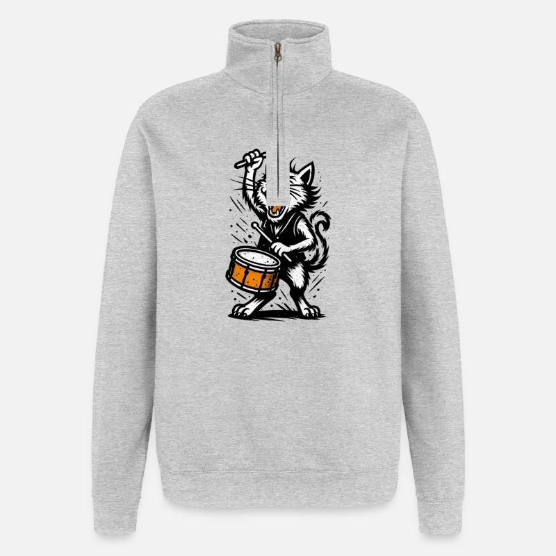Batteur chat dans la tempête - Sweat à zip 1/4 - gris chiné