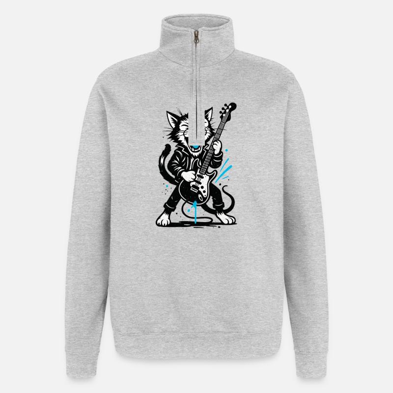 KatzenRock mit E-Gitarre - Quarter-Zip-Sweatshirt - Grau meliert