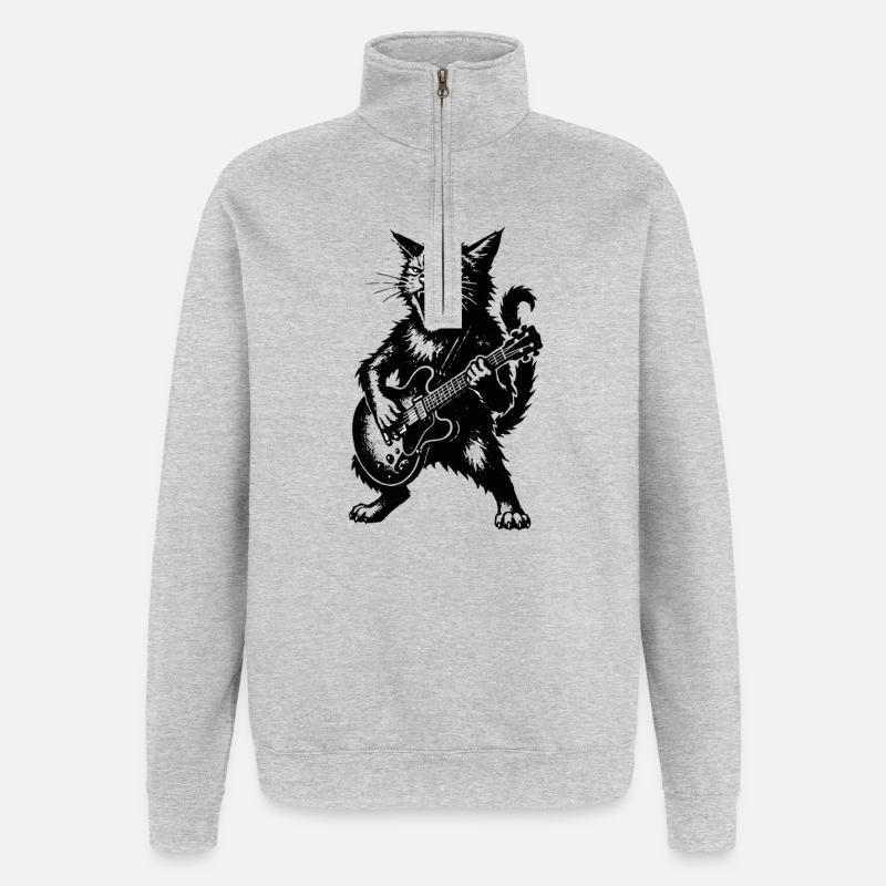 Wütige Katze mit E-Gitarre - Quarter-Zip-Sweatshirt - Grau meliert