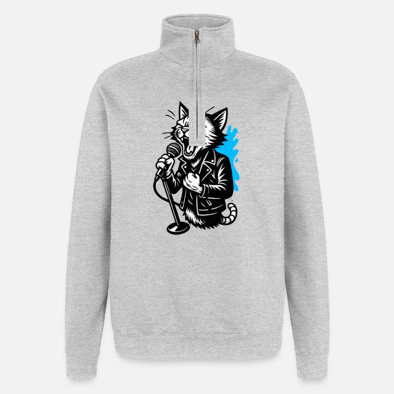 Katzensänger mit Mikrofon - Quarter-Zip-Sweatshirt - Grau meliert