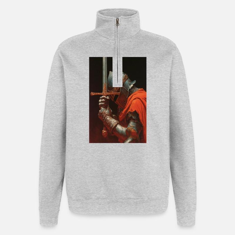 Chevalier médiéval avec épée - Sweat à zip 1/4 - gris chiné
