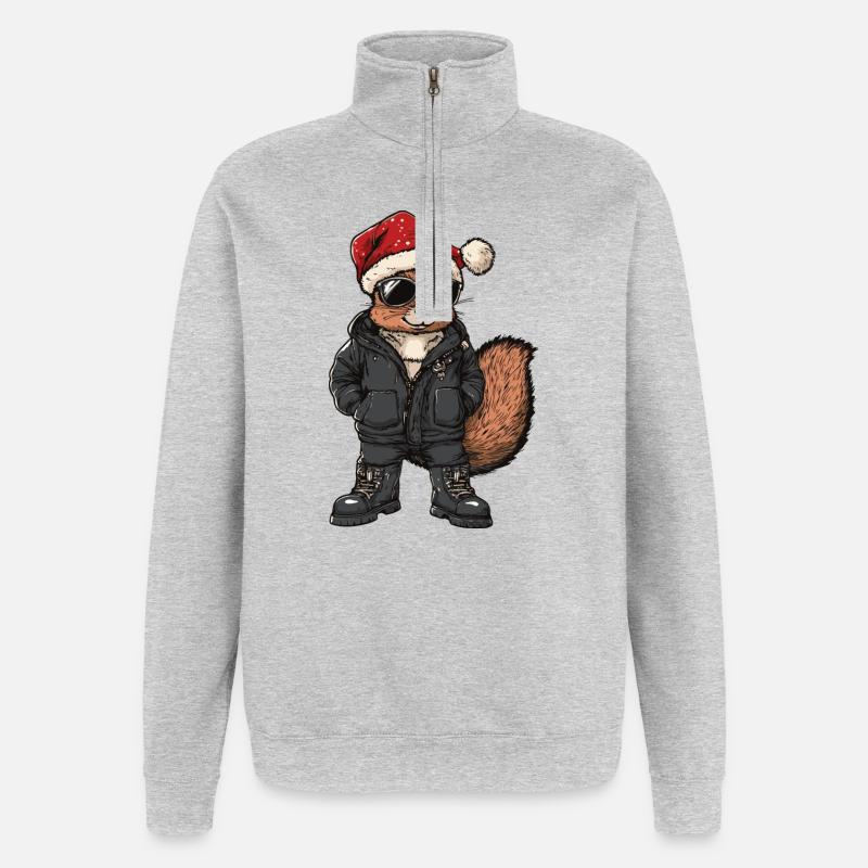Eichhörnchen Weihnachten Winter - Quarter-Zip-Sweatshirt - Grau meliert