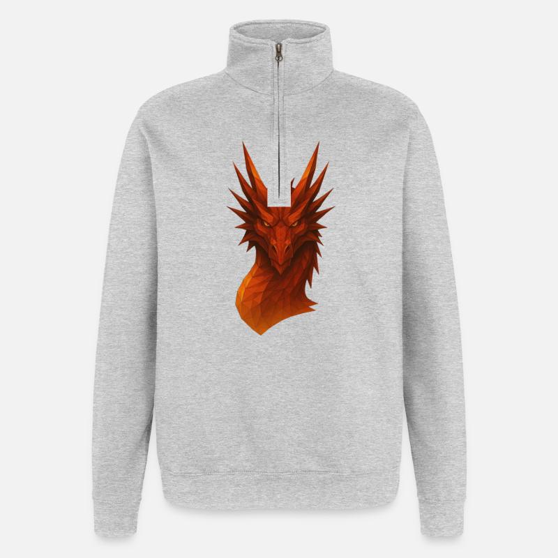 Flammender Lowpoly Drache - Quarter-Zip-Sweatshirt - Grau meliert