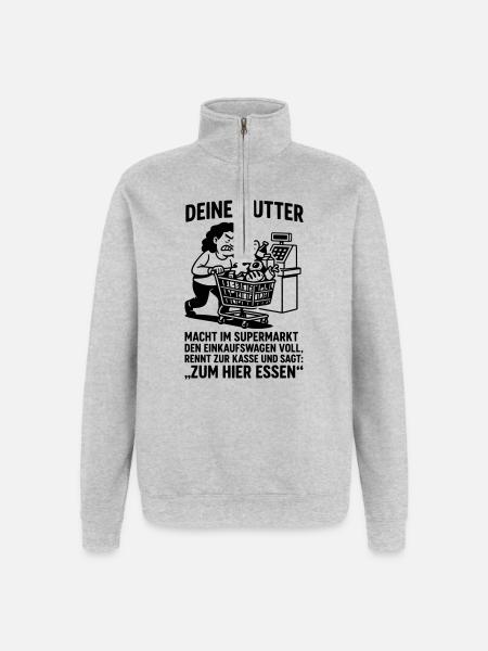 supermarkt kasse deine mutter witz - Quarter-Zip-Sweatshirt - Grau meliert