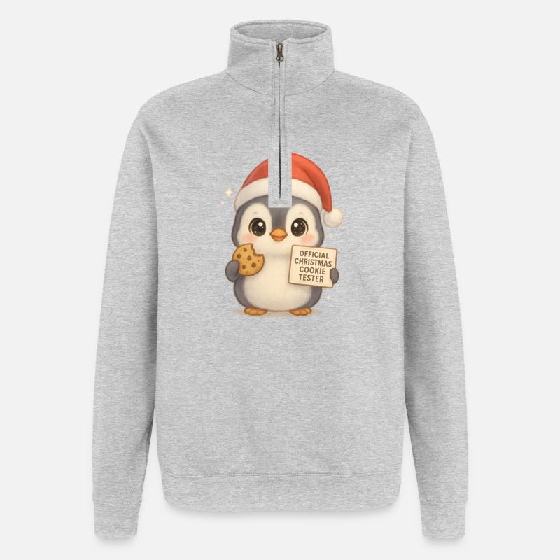 Pinguin Lebkuchen - Quarter-Zip-Sweatshirt - Grau meliert