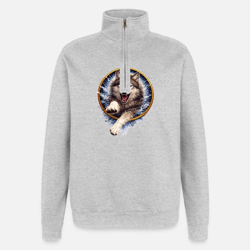 Wolf Ring Splash Attack - Quarter-Zip Sweatshirt - heather grey
