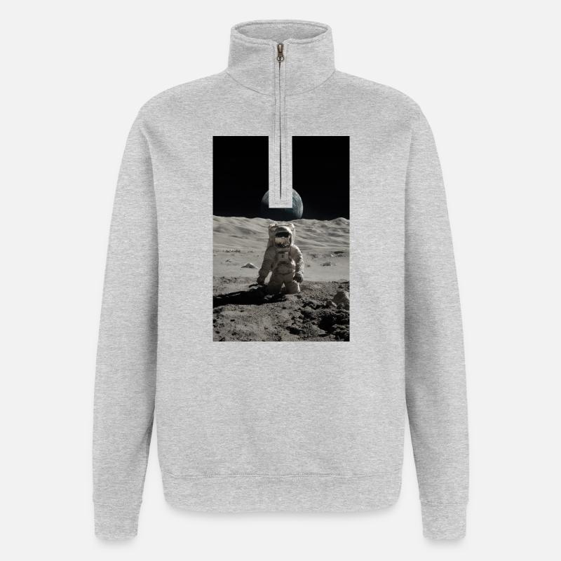 Lunar Explorer: Earthrise Above Moon - Quarter-Zip Sweatshirt - heather grey