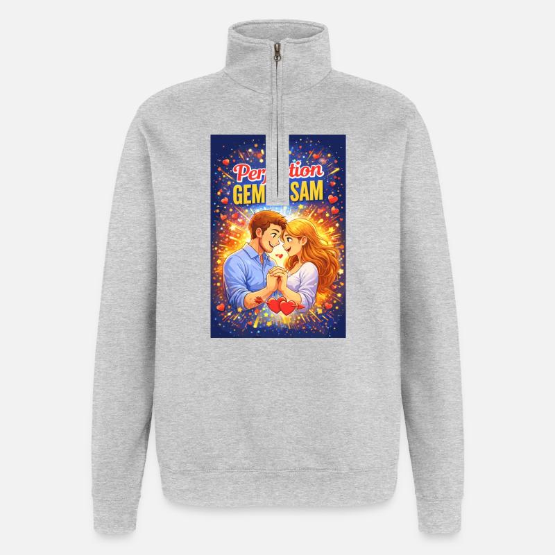 Perfektion Gemeinsam Pärchenliebe - Quarter-Zip-Sweatshirt - Grau meliert