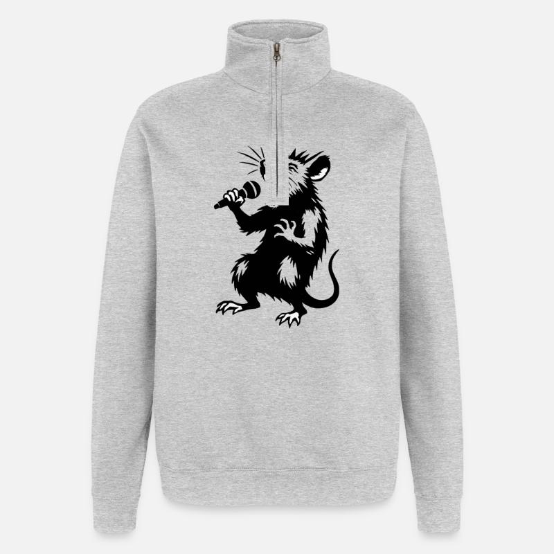 Wolfsänger am Mikro - Quarter-Zip-Sweatshirt - Grau meliert