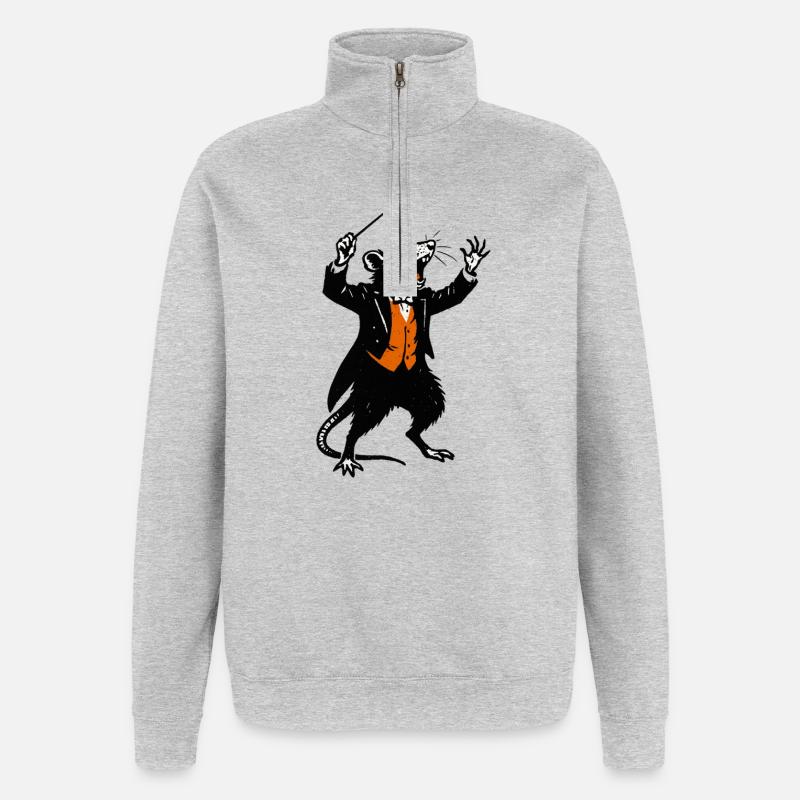 Ratte als Dirigent im Smoking - Quarter-Zip-Sweatshirt - Grau meliert