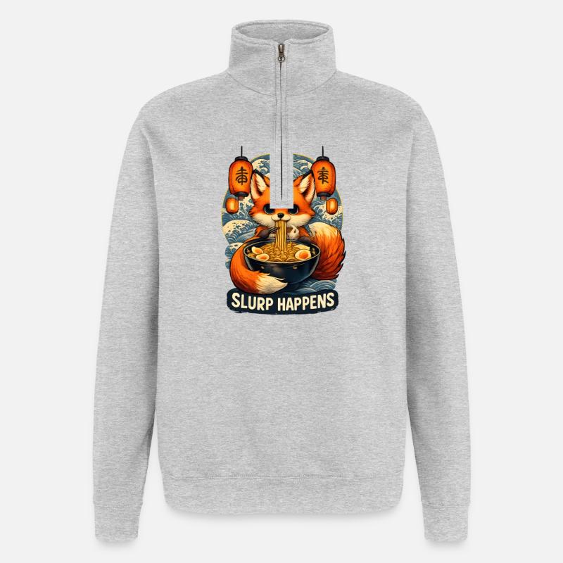 Fuchs Ramen Slurp Happens - Quarter-Zip-Sweatshirt - Grau meliert