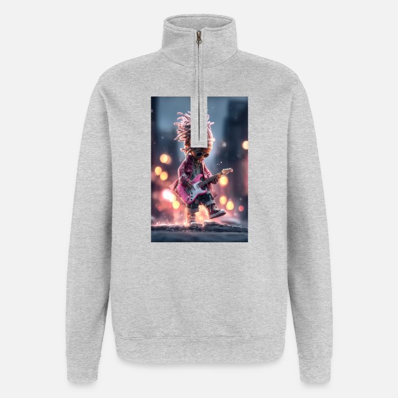 Guitariste Neon Dread avec guitare rose - Sweat à zip 1/4 - gris chiné