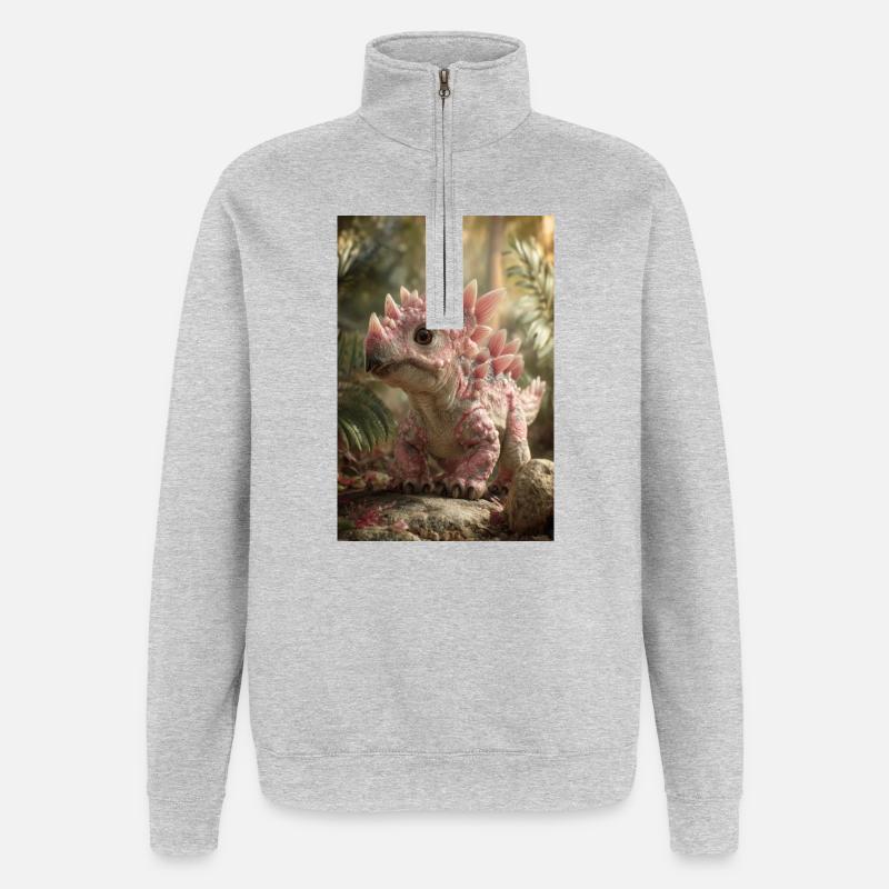 Rosa Stegosaurus im Ember Forest - Quarter-Zip-Sweatshirt - Grau meliert