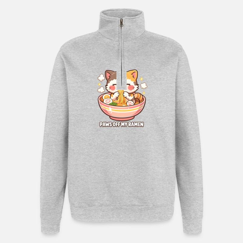 Ramen Chat Pattes Éloignées - Sweat à zip 1/4 - gris chiné