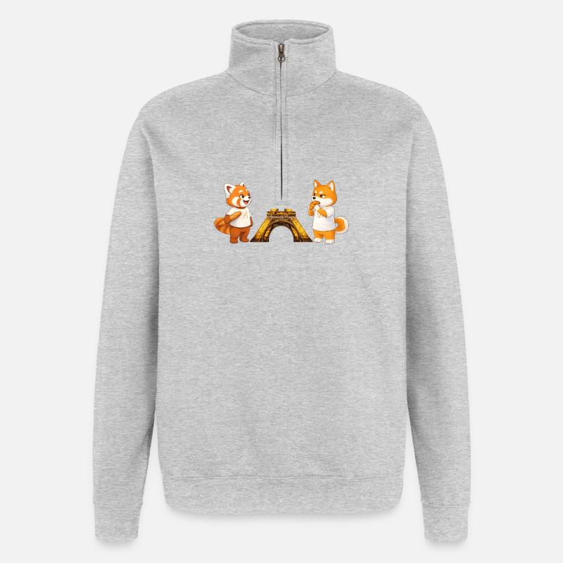 Faul und grummelig in Paris - Quarter-Zip-Sweatshirt - Grau meliert