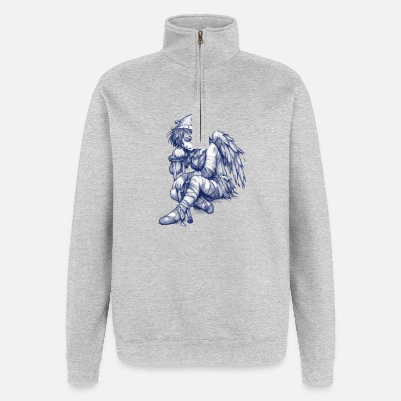 Trauriger blauer Engel - Quarter-Zip-Sweatshirt - Grau meliert