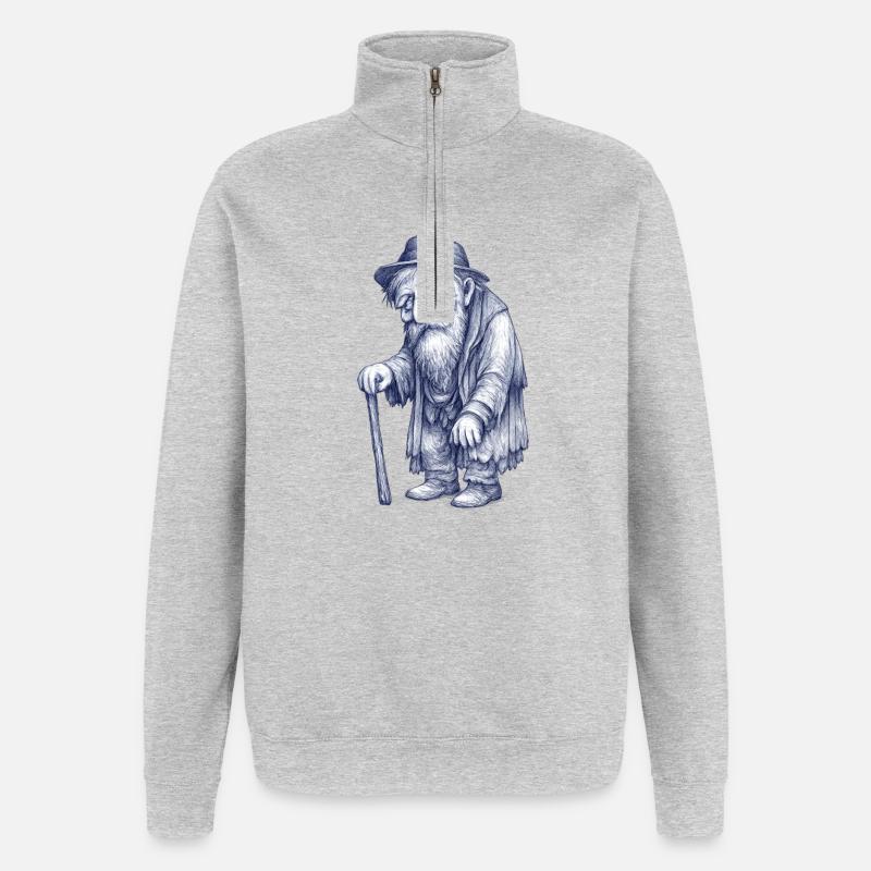 Old man hiker with cane - Quarter-Zip Sweatshirt - heather grey
