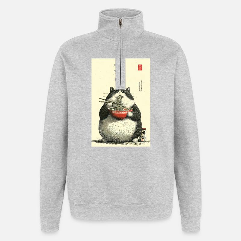Ramen Chats Chonky Ukiyo-e - Sweat à zip 1/4 - gris chiné