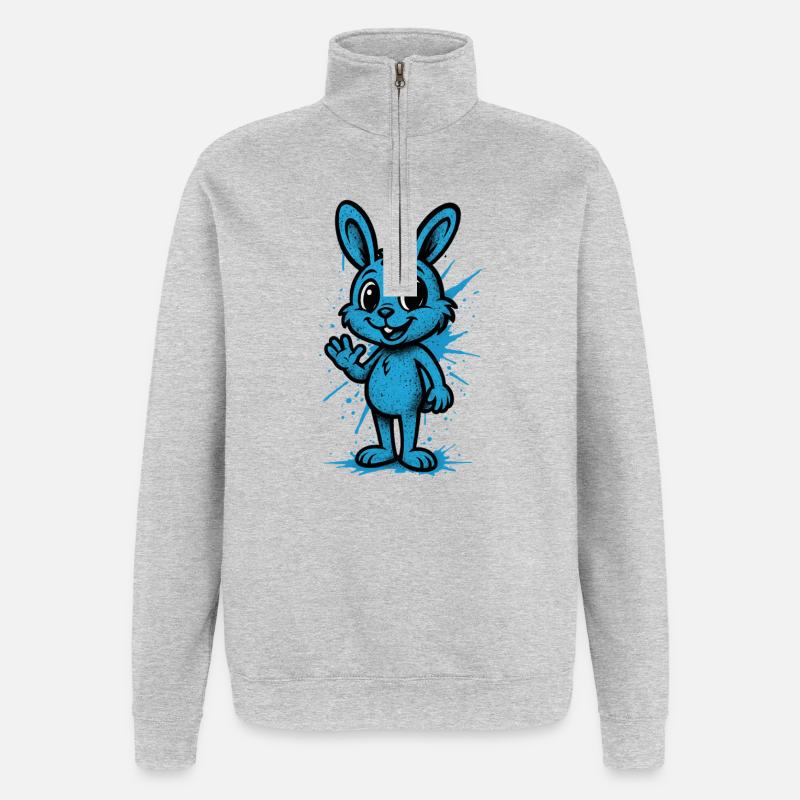 Blue Splash Bunny Graphic - Quarter-Zip Sweatshirt - heather grey
